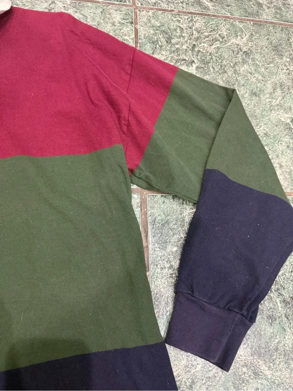 Men's Striped Rugby Shirt in Burgundy, Olive & Navy - JCrew size L 100% Cotton